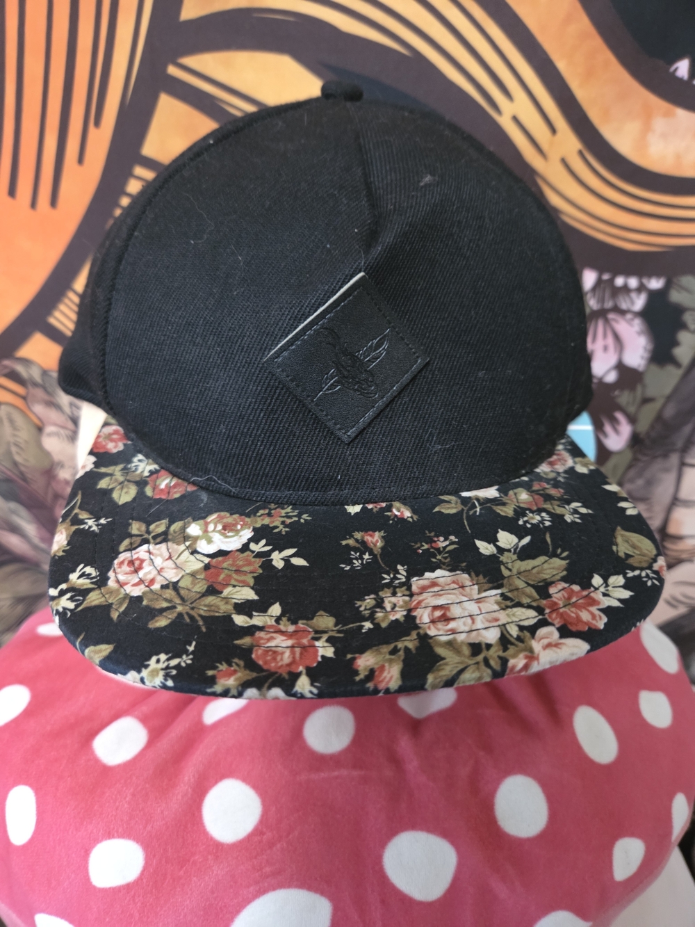 Black Floral Brim Snapback Hat